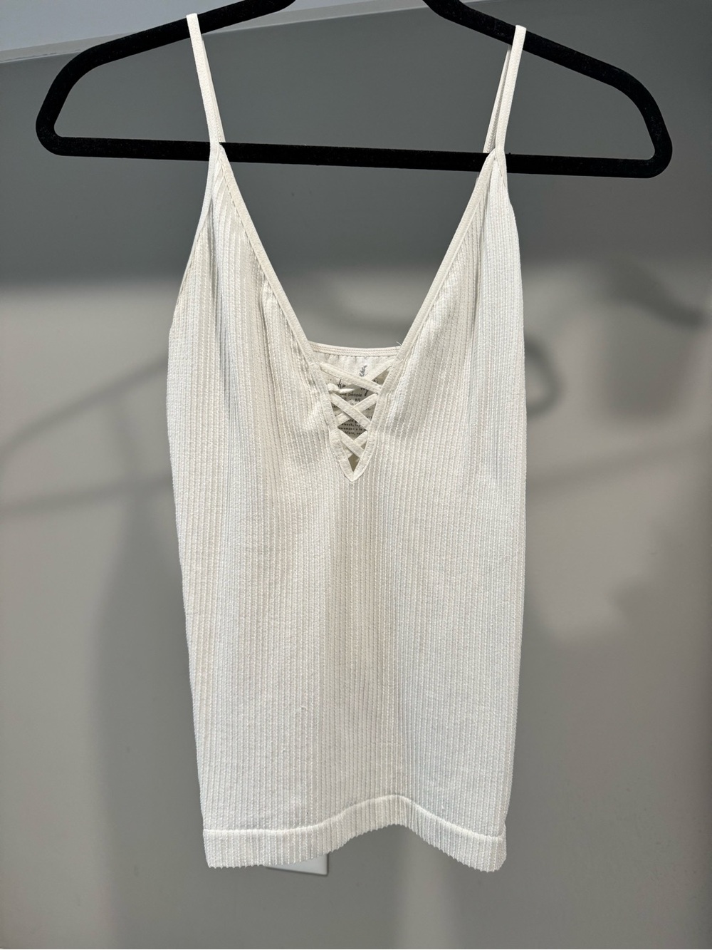 Free People White Lace-Up Ribbed Cami Tank Top